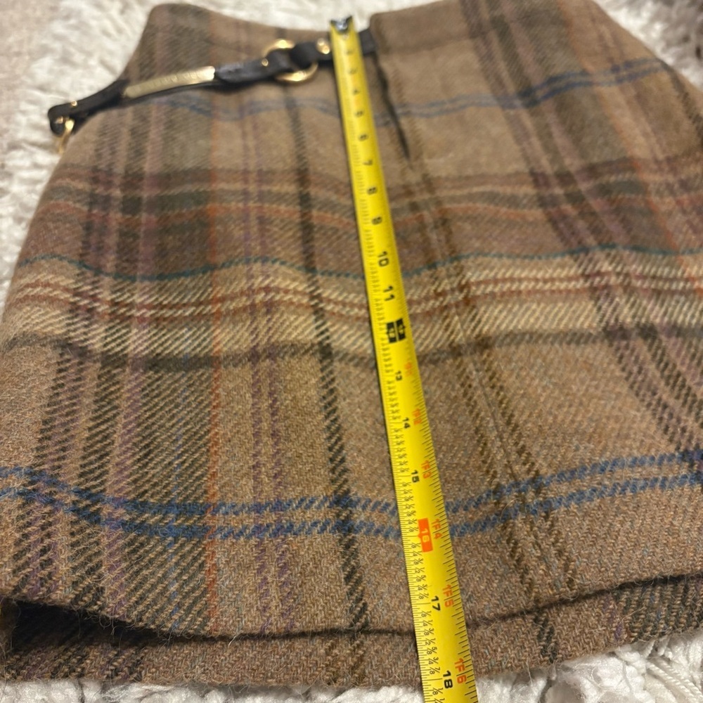 Vintage Ralph Lauren Plaid Wool Mini Skirt Leather Gold Chain Belt 90s y2k Prep - Picture 6 of 13